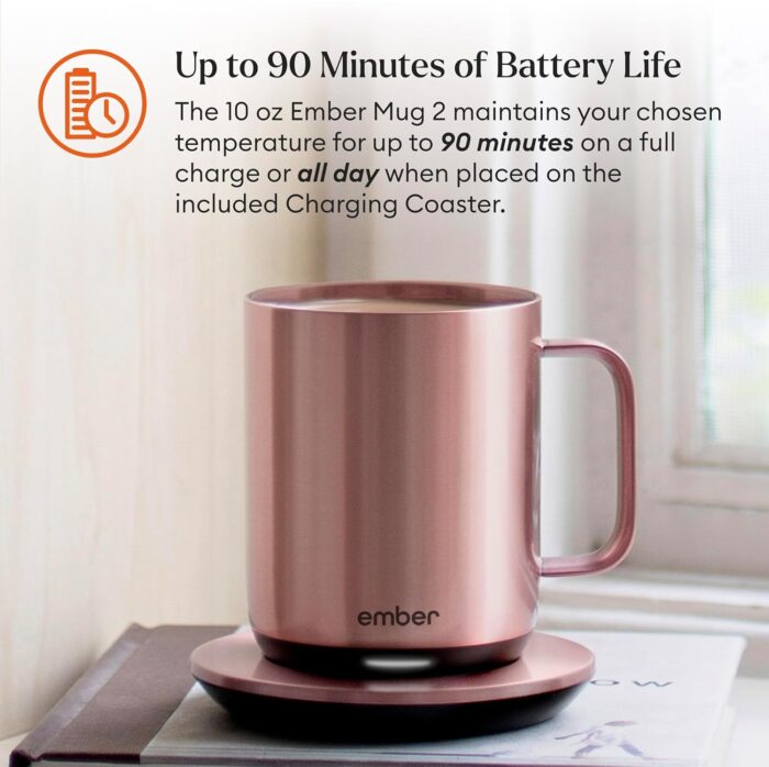 Ember Temperature Control Smart Mug 2, 10 Oz, App-Controlled Heated Coffee Mug with 80 Min Battery Life and Improved Design, Rose Gold - Image 3