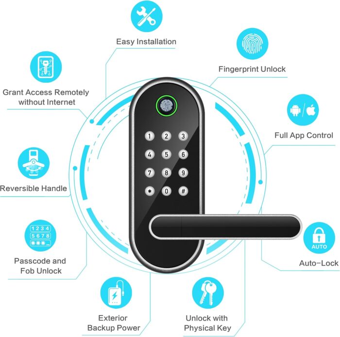 Keyless-Entry Fingerprint Smart Door Lock: Sifely Digital Electronic Lock with Code Passcode, Electric Door Knob, Biometric Door Handle Lock, Perfect for Exterior/Interior/Entry/Bedroom Doors (Silver) - Image 2