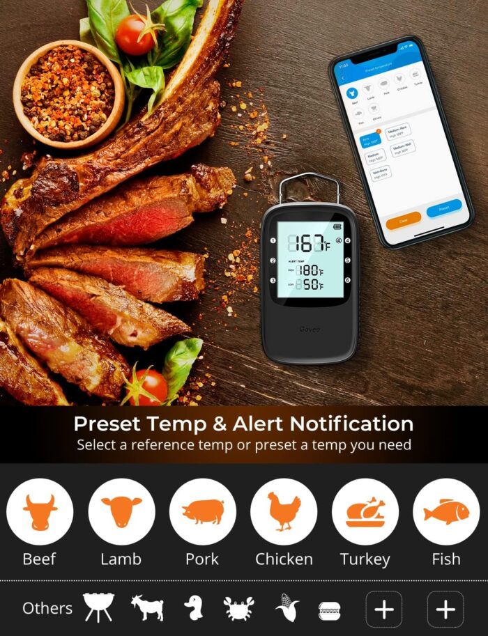 Govee Bluetooth Meat Thermometer, Wireless Meat Thermometer for Smoker Oven, Digital Grill Thermometer with 2 Probes, Timer Mode, Smart LCD Backlight BBQ Thermometer for Cooking Turkey Fish Beef - Image 4