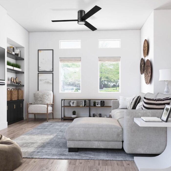 Prominence Home Espy Modern 52 Inch Ceiling Fan with Light, LED, Remote Control, Flush Mount Indoor Fan with 3 Blades, Matte Black and Honey Birch Blade Finish Options, Matte Black (51464-01) - Image 2