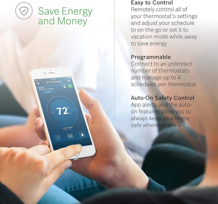 Bosch Large 5-Inch Full-Color Touch Screen Sleek Easy Setup Connected Control Smart Phone Wi-Fi Thermostat for 24V HVAC Systems with Bosch Connected Control App - Image 4