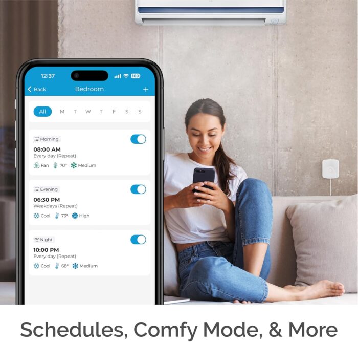 Breez Eco | Smart AC Controller for Mini Split, Window, Portable ACS | WiFi, Alexa, Google, Siri Shortcuts, SmartThings, IFTTT, Free App, NO Subscriptions | Schedules, Geofencing, Comfy (White) - Image 5