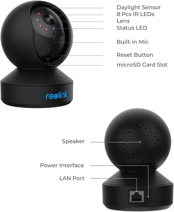 REOLINK Indoor Security Camera E1 Pro(Black), 4MP Plug-in Pet Camera Support 2.4/5 GHz WiFi, 360 Degree Auto Tracking Baby/Dog Monitor, Person/Pet Detection, Night Vision, 2 Way Audio, Local Storage - Image 8