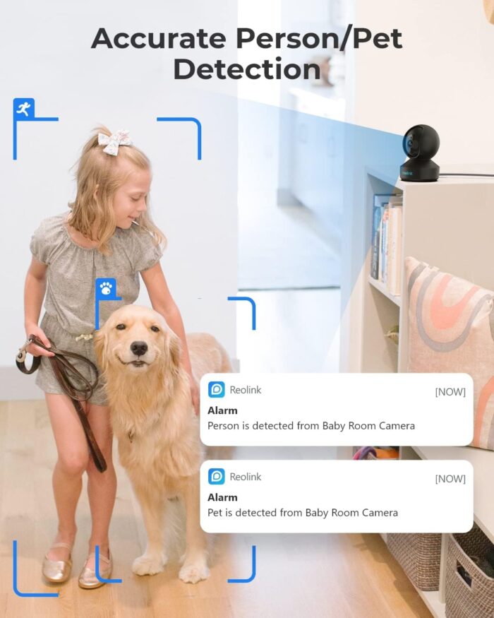 REOLINK Indoor Security Camera E1 Pro(Black), 4MP Plug-in Pet Camera Support 2.4/5 GHz WiFi, 360 Degree Auto Tracking Baby/Dog Monitor, Person/Pet Detection, Night Vision, 2 Way Audio, Local Storage - Image 3