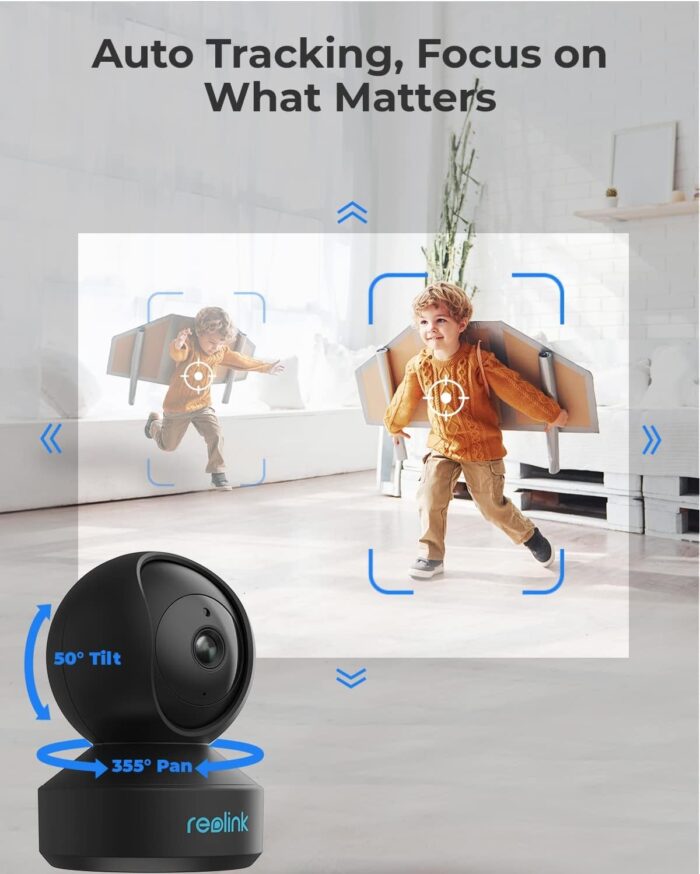 REOLINK Indoor Security Camera E1 Pro(Black), 4MP Plug-in Pet Camera Support 2.4/5 GHz WiFi, 360 Degree Auto Tracking Baby/Dog Monitor, Person/Pet Detection, Night Vision, 2 Way Audio, Local Storage - Image 4