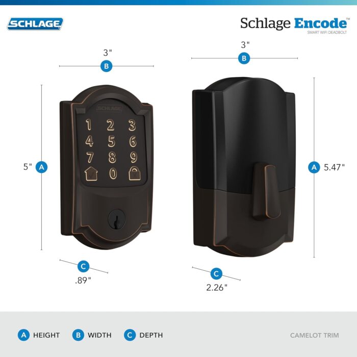 SCHLAGE Encode Smart Wi-Fi Deadbolt with Camelot Trim in Aged Bronze - Image 3