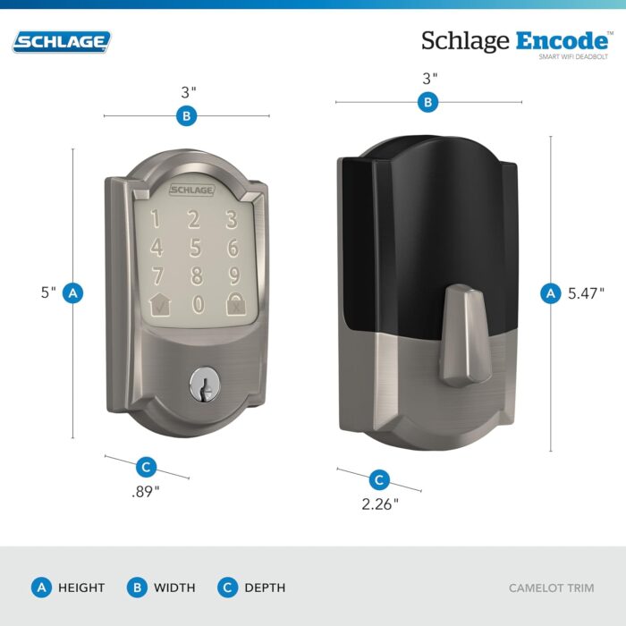 SCHLAGE Encode Smart Wi-Fi Deadbolt with Camelot Trim in Satin Nickel - Image 3