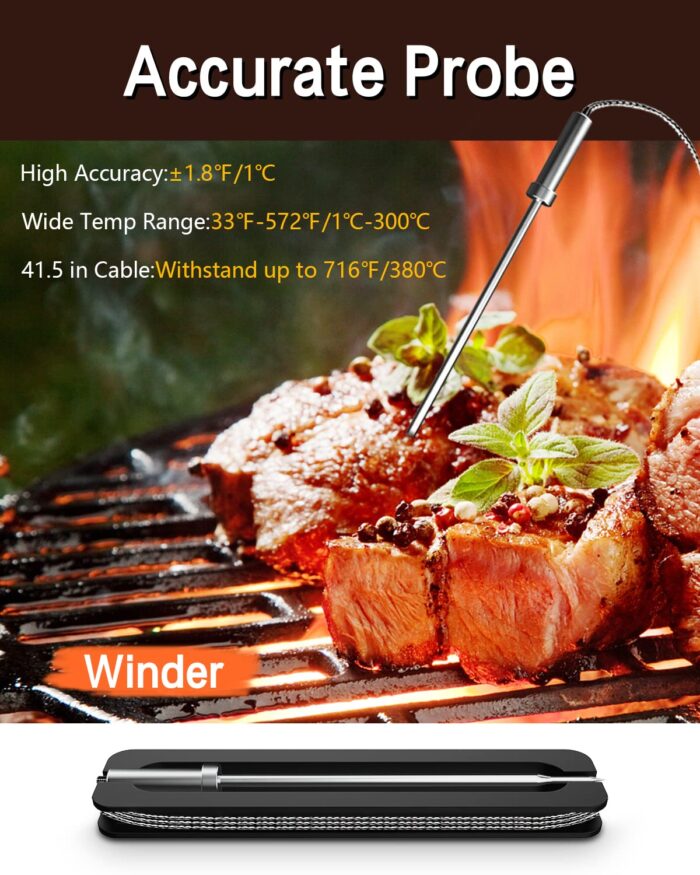 BFOUR Meat Thermometer Wireless Bluetooth, LCD Digital Meat Thermometer with Dual Probe, Wireless Remote BBQ Thermometer for Smoker Kitchen Cooking Grill Thermometer Timer for Grilling BBQ Oven - Image 6