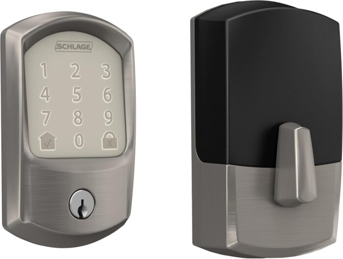 Schlage Encode Smart WiFi Deadbolt Lock for Front Door - Keyless Entry with App or Touchscreen - Works with Alexa, Apple HomeKit, Hey Google, & Airbnb - Create Codes for Guests - Satin Nickel Silver