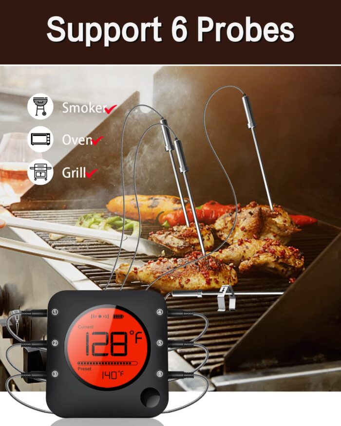 BFOUR Meat Thermometer Wireless Bluetooth, LCD Digital Meat Thermometer with Dual Probe, Wireless Remote BBQ Thermometer for Smoker Kitchen Cooking Grill Thermometer Timer for Grilling BBQ Oven - Image 7