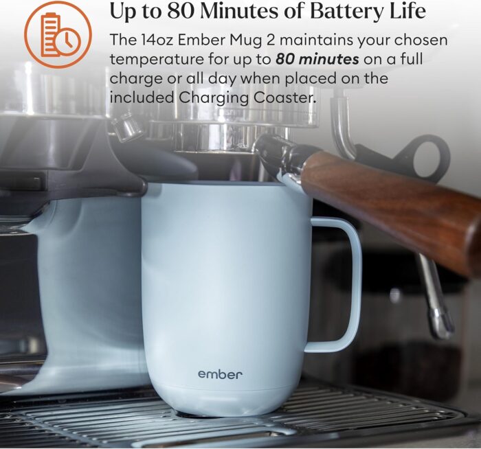 Ember Temperature Control 14oz Smart Mug 2, App-Controlled and Rechargeable Heated Coffee Cup Warmer with Intelligent LED Display, Powder Blue - Image 4