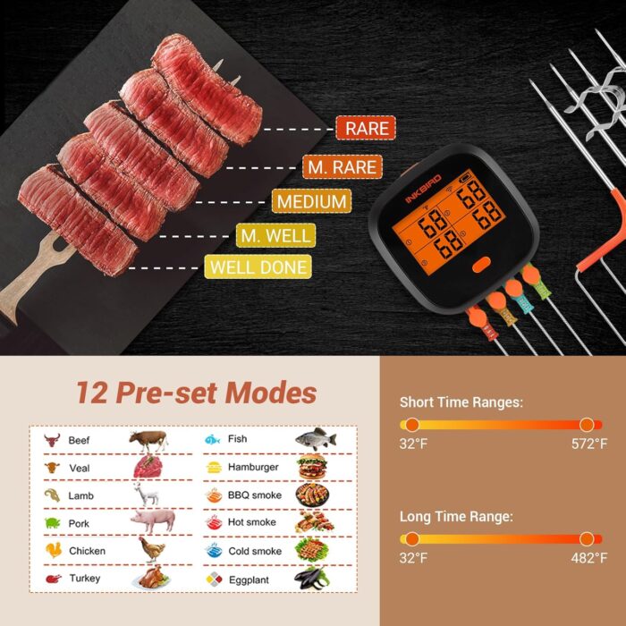 Inkbird WiFi Meat Thermometer IBBQ-4T, Wireless WiFi BBQ Thermometer for Smoker, Oven | APP Calibration Temp Graph | Mobile Notification Timer Alarm | Rechargeable Digital Grill Thermometer, 4 Probes - Image 7