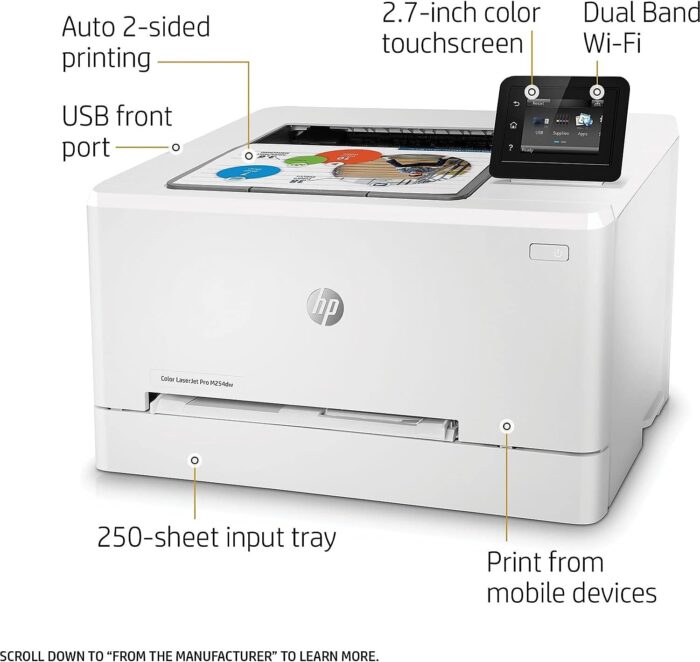 HP LaserJet Pro M254dw Wireless Color Laser Printer, Works with Alexa (T6B60A) - Image 3