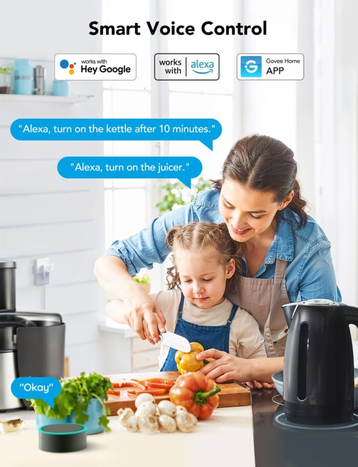 Govee Dual Smart Plug 4 Pack, 15A WiFi Bluetooth Outlet, Work with Alexa and Google Assistant, 2-in-1 Compact Design, Govee Home App Control Remotely with No Hub Required, Timer, FCC and ETL Certified - Image 2