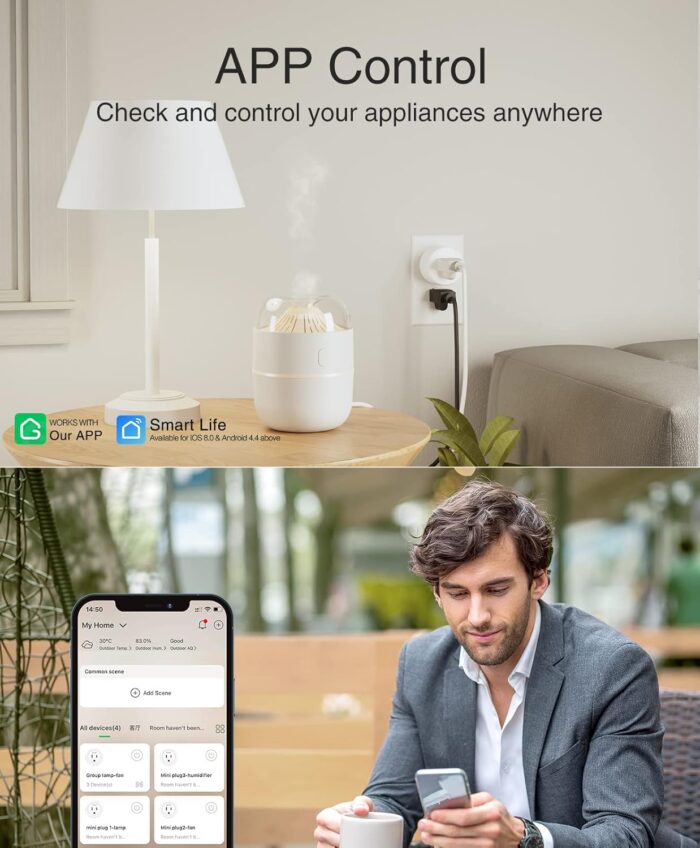 GHome Smart Mini Plug, Wi-Fi Outlet Socket Compatible with Alexa and Google Home, Remote Control with Timer Function, No Hub Required, ETL FCC Listed, White [1 Pack] - Image 3