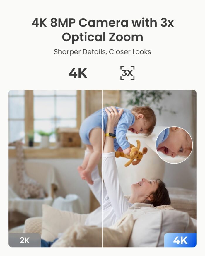REOLINK Smart 4K UHD Pan & Tilt Dual-Band Wi-Fi 6 Indoor Security Camera with 3X Optical Zoom, Auto-Tracking, People/Pet Detection, Crying Sound Detection, Privacy Mode, and Bluetooth Setup, E1 Zoom - Image 2