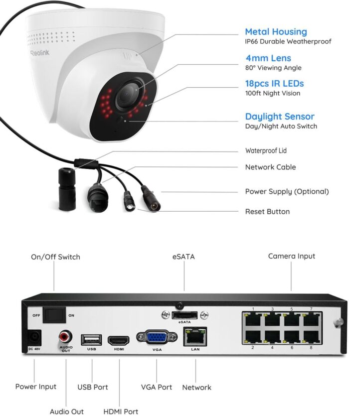 REOLINK Smart 5MP 8CH Home Security Camera System, 4pcs Wired PoE IP Cameras Outdoor with Person/Pet/Vehicle Detection, 4K 8CH NVR with 2TB HDD for 24-7 Recording, RLK8-520D4-5MP - Image 8