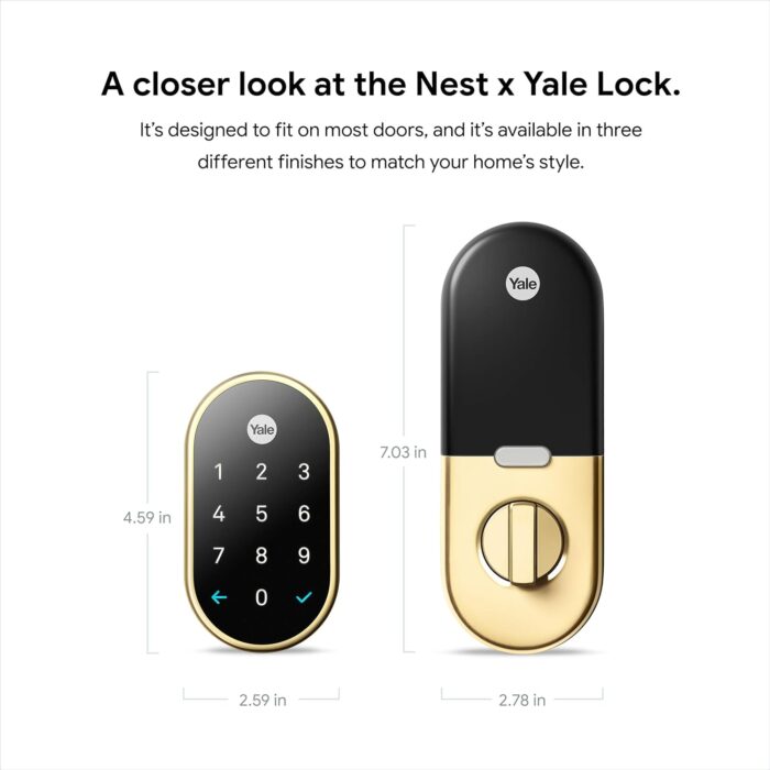Google Nest x Yale Lock - Tamper-Proof Smart Lock for Keyless Entry - Keypad Deadbolt Lock for Front Door - Works with Nest Secure Alarm System - Polished Brass - Image 3